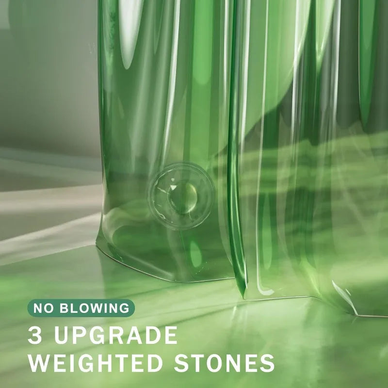 Soft Clear Green Heavy Duty Shower Curtain and Liner 12 Rustproof Grommets