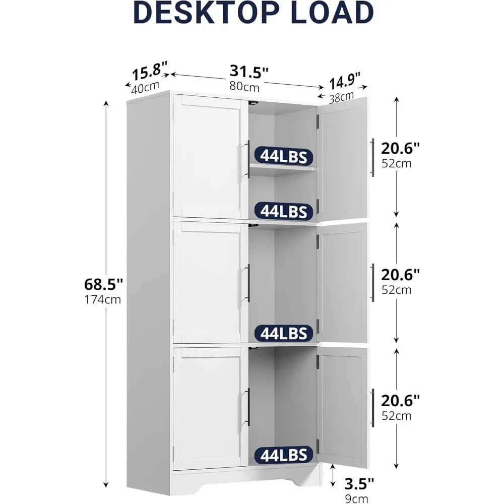 68.5" Pantry Storage Cabinet with 6 Doors and 3 Shelves