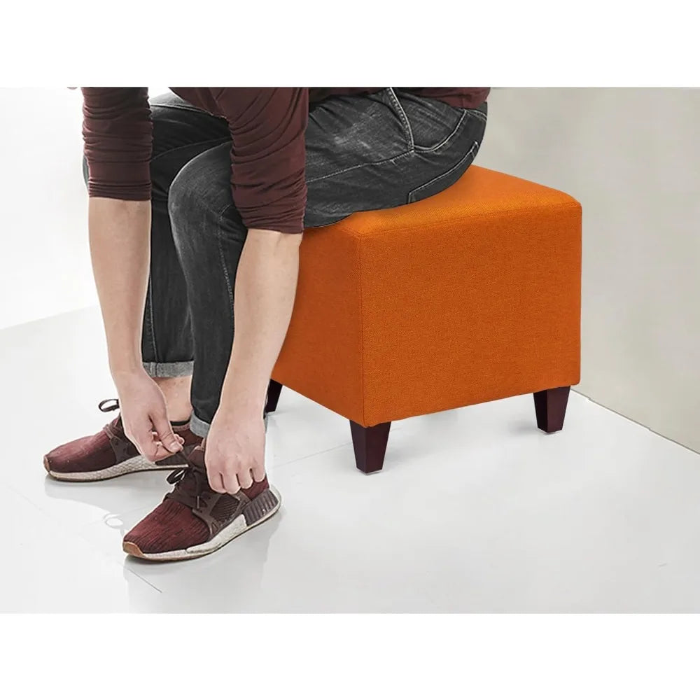 Square Ottoman Fabric Cube Foot Rest Stool with Wooden Legs