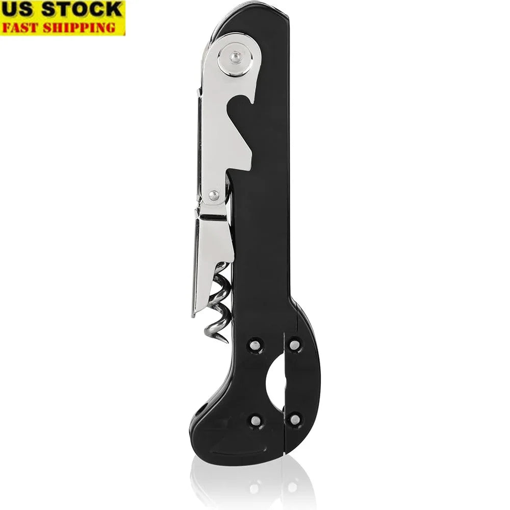 Durable Stainless Steel Double Hinged Waiters Corkscrew with Foil Cutter