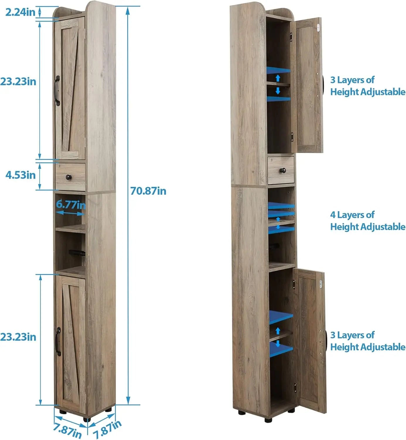 Adjustable Shelf. Retractable Paper Rod. 8 Compartments.