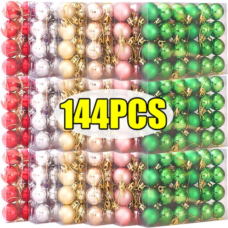 144/24pcs Mini Electroplated Christmas Balls Set