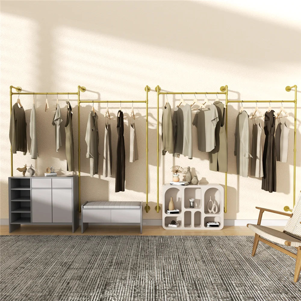 Industrial Pipe Clothing Rack Wall Mounted