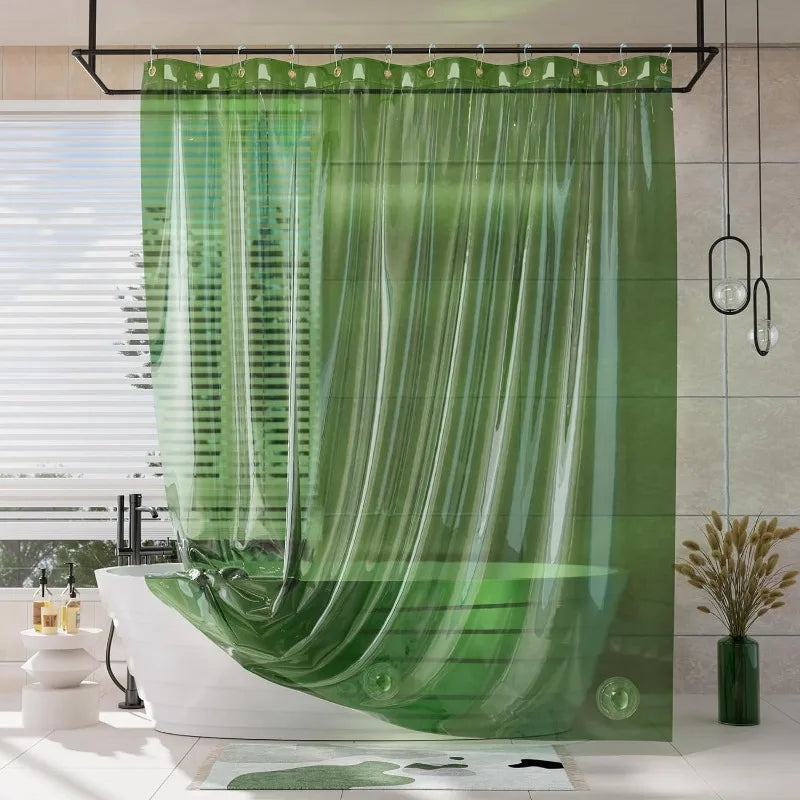 Soft Clear Green Heavy Duty Shower Curtain and Liner 12 Rustproof Grommets