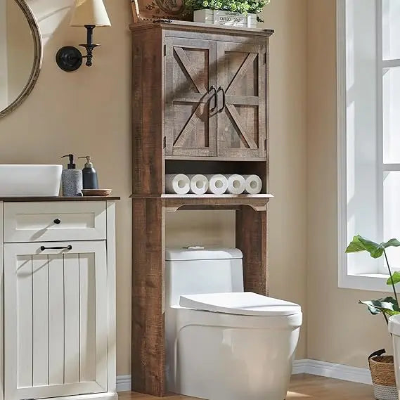 Farmhouse Bathroom Cabinet with Adjustable Shelf & Barn Door,