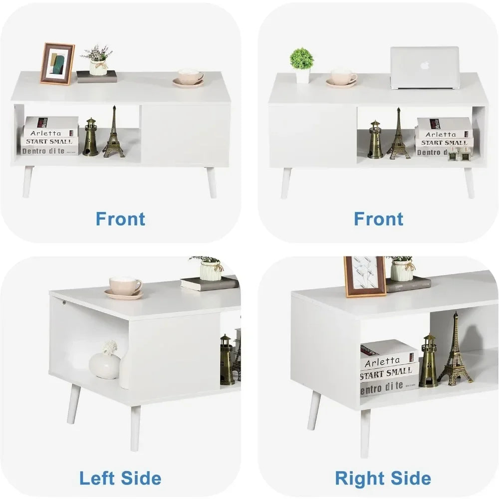Wooden Coffee Table with Open Storage Shelf