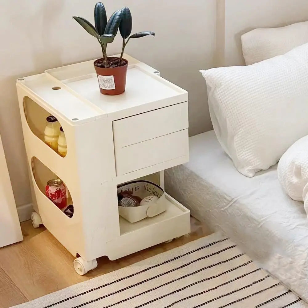 360° Rotating End Table - 2-Tier Modern Nightstand w/ Removable Shelves