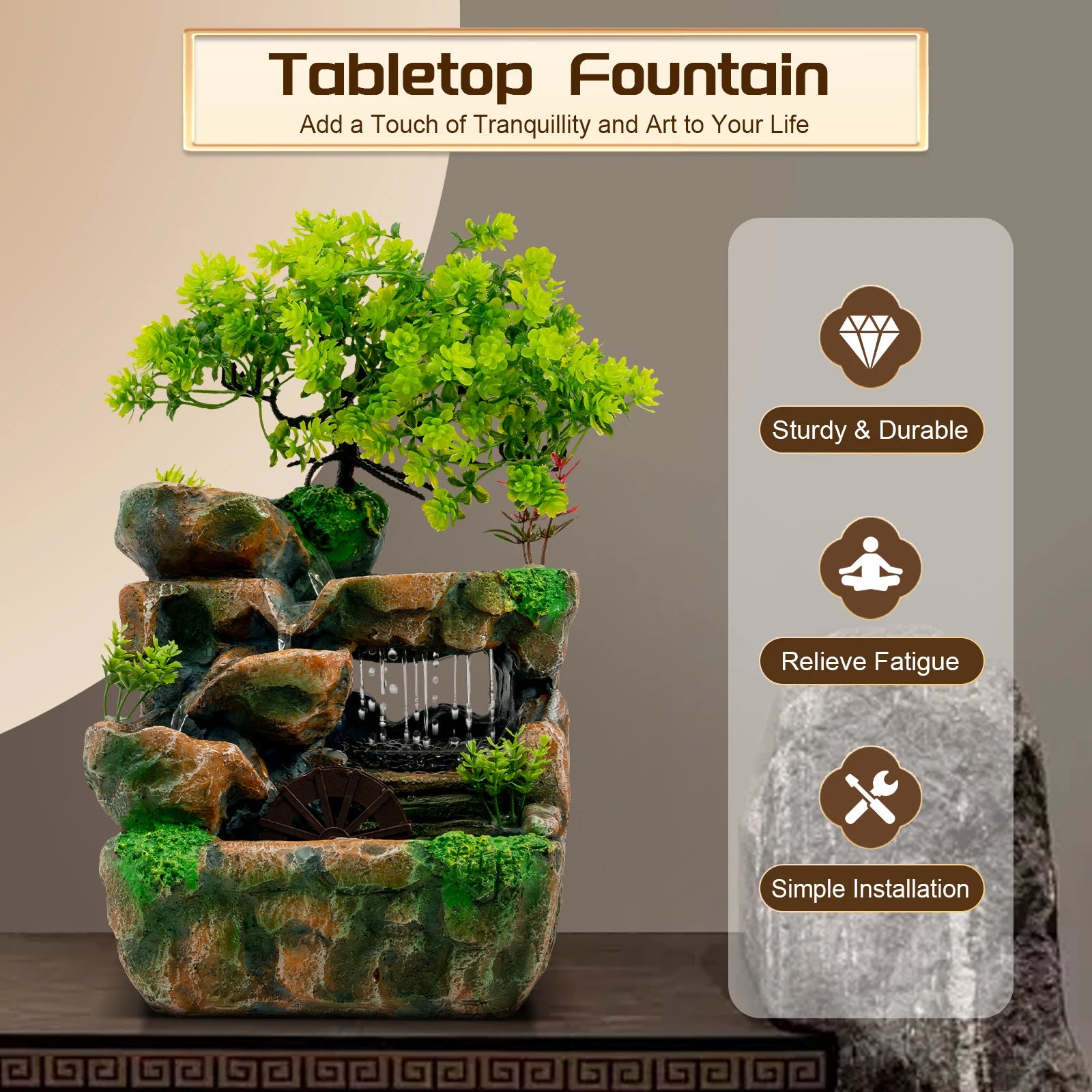 Resin Fountain Ornament w/ LED Light