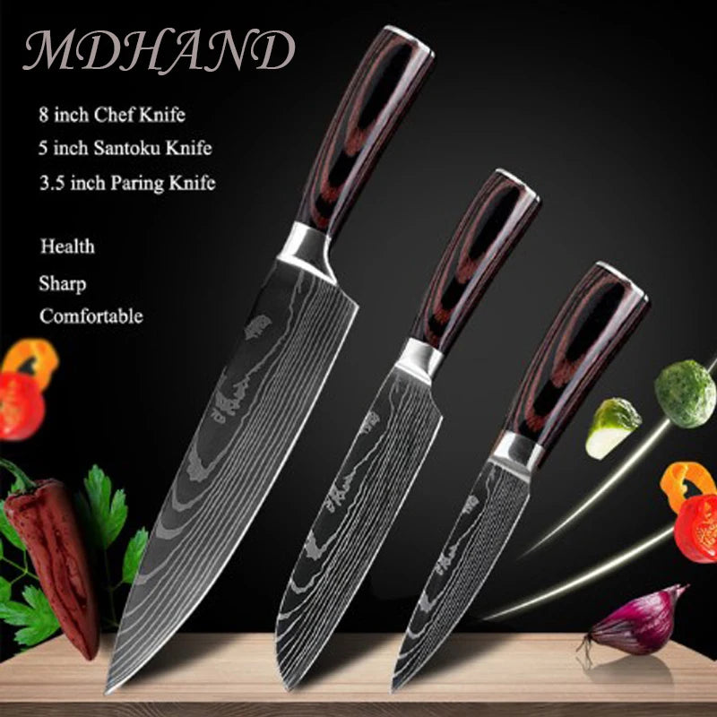 Sharp Chef Knife Stainless Steel Laser Damascus Style Cleaver