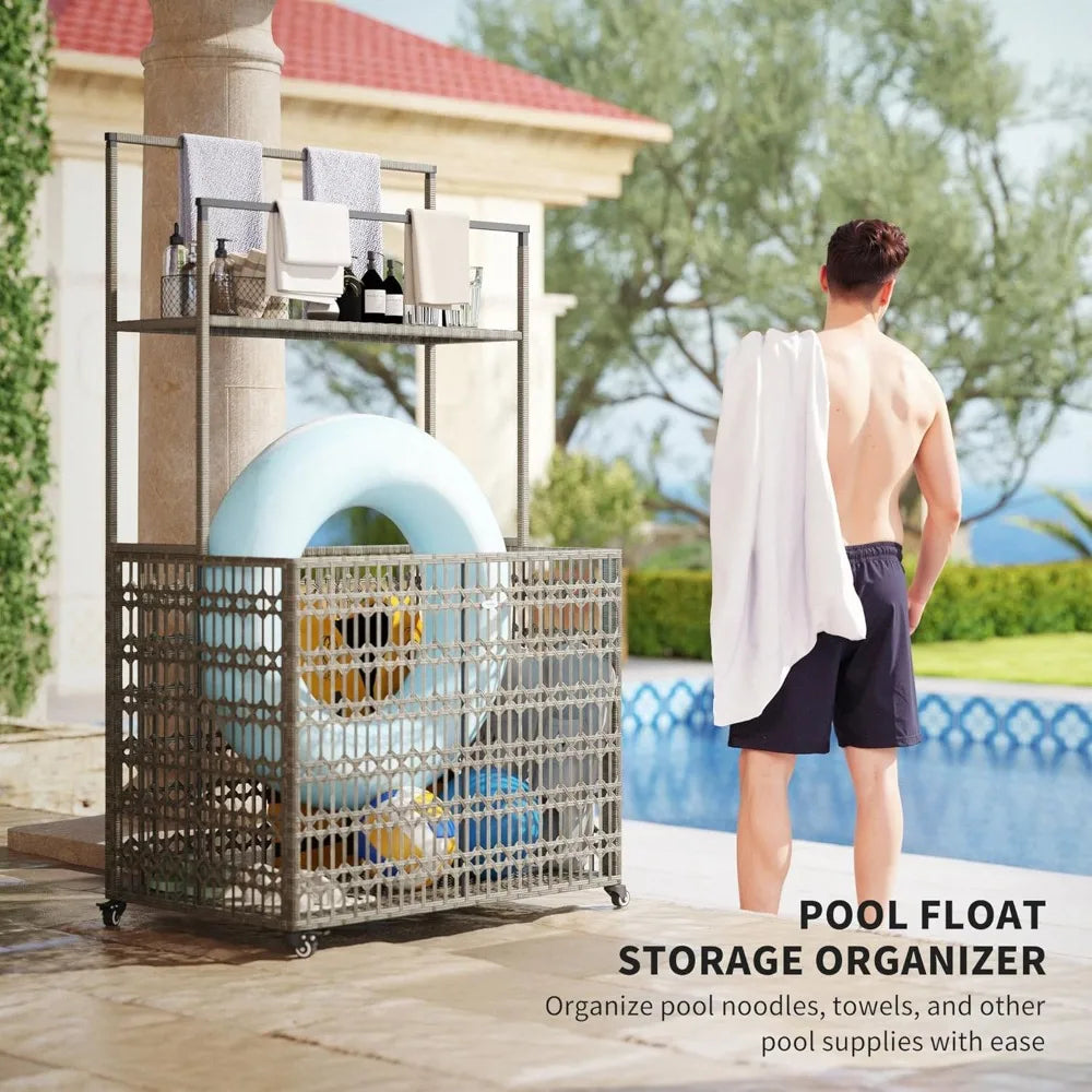 Rolling Pool Caddy for Floaties, Noodles, Life Vest