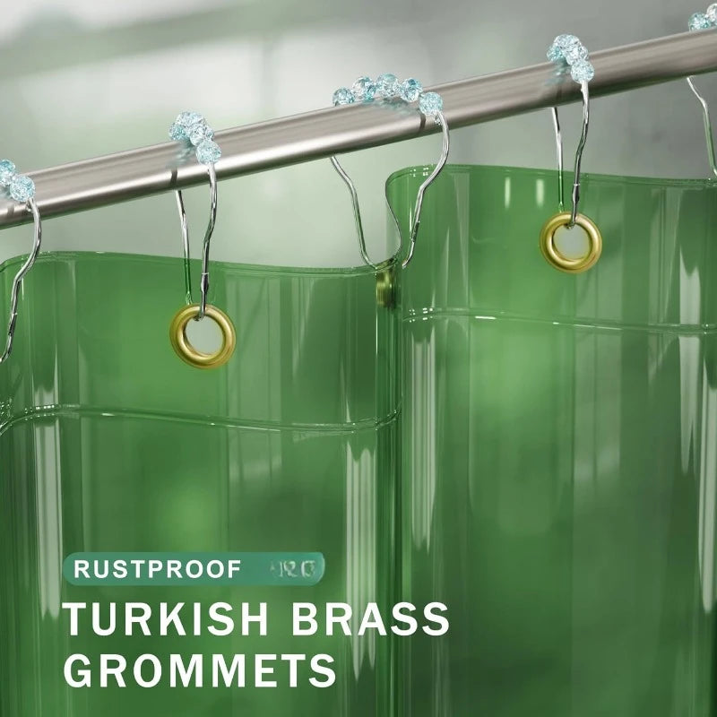 Soft Clear Green Heavy Duty Shower Curtain and Liner 12 Rustproof Grommets