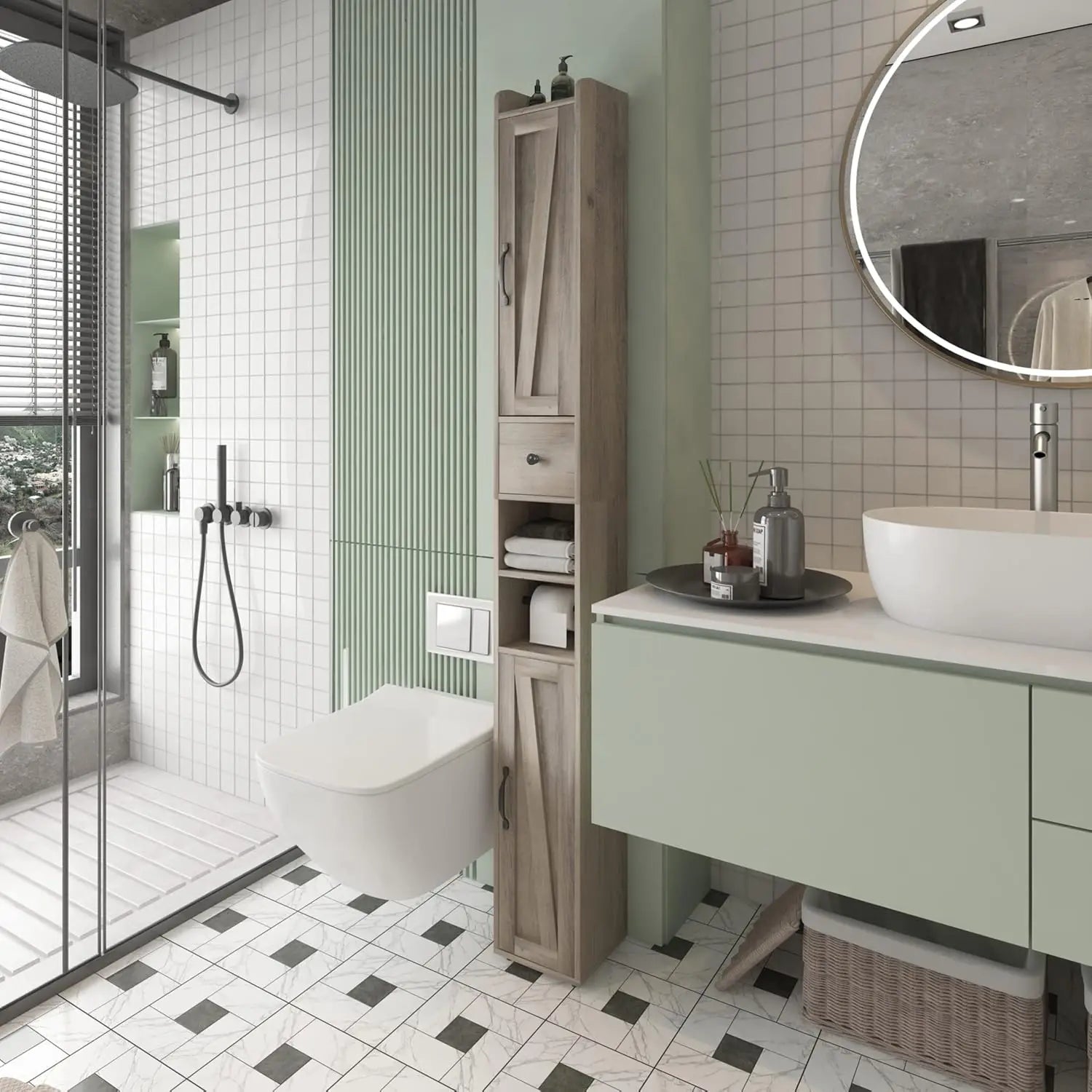 Adjustable Shelf. Retractable Paper Rod. 8 Compartments.