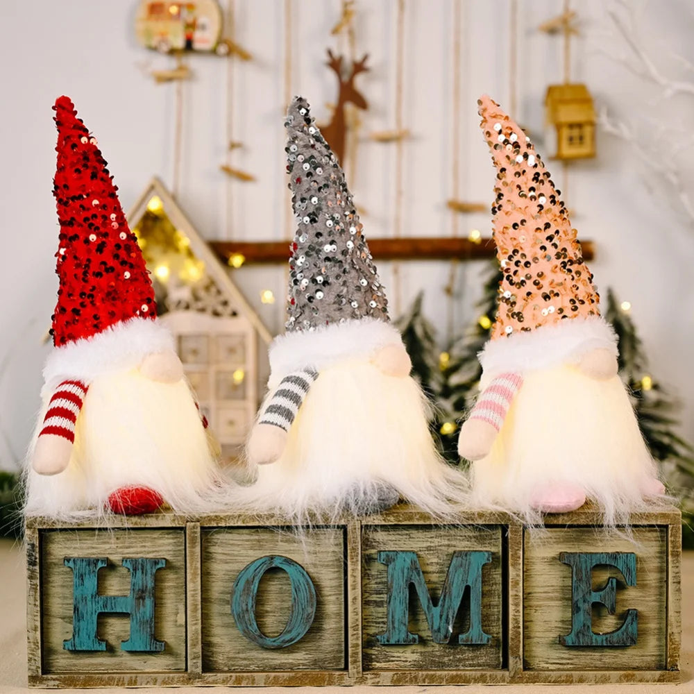 30cm Sequin Christmas Doll Elf Gnome Dolls with Led Light