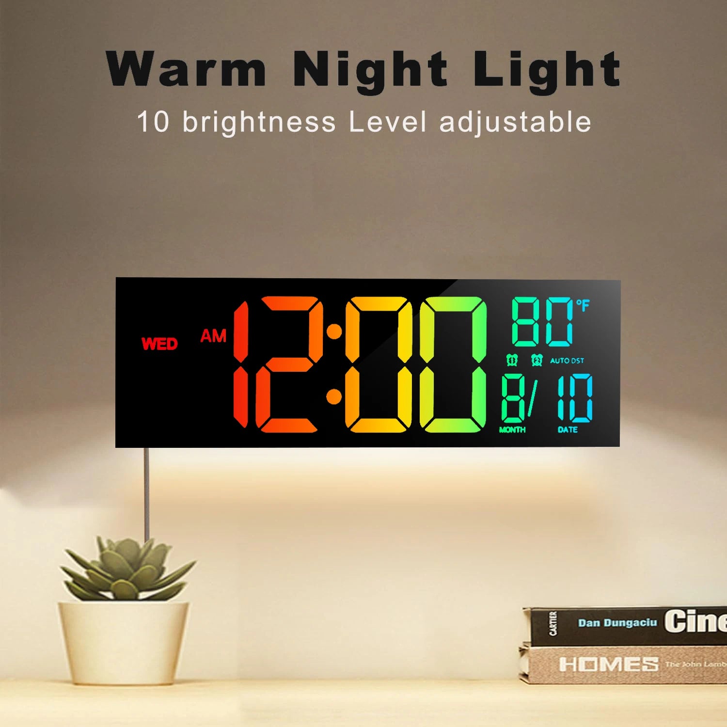 Large Digital Wall Clock, Big LED Display with Remote,Alarm, DST, Temperature for Living Room