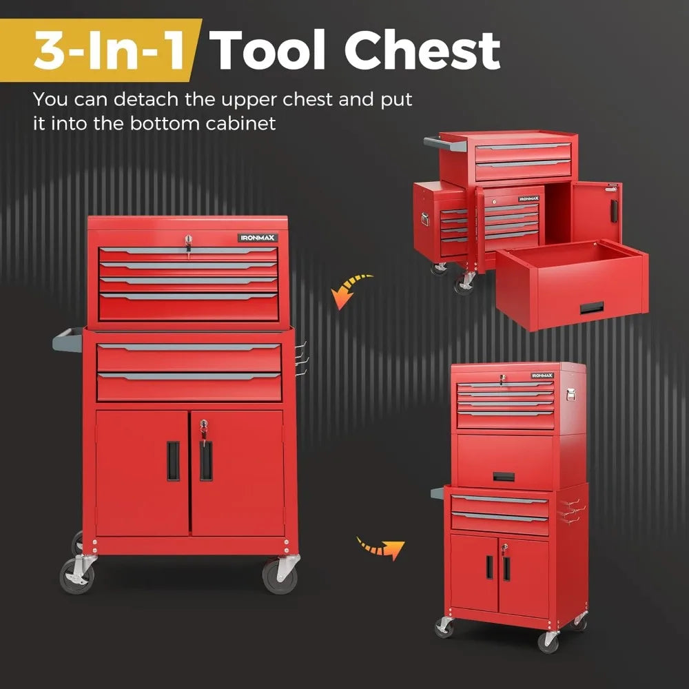6 Drawers 3-in-1 Extra Large Tool Storage Cabinet with 4” Universal Lockable Wheels