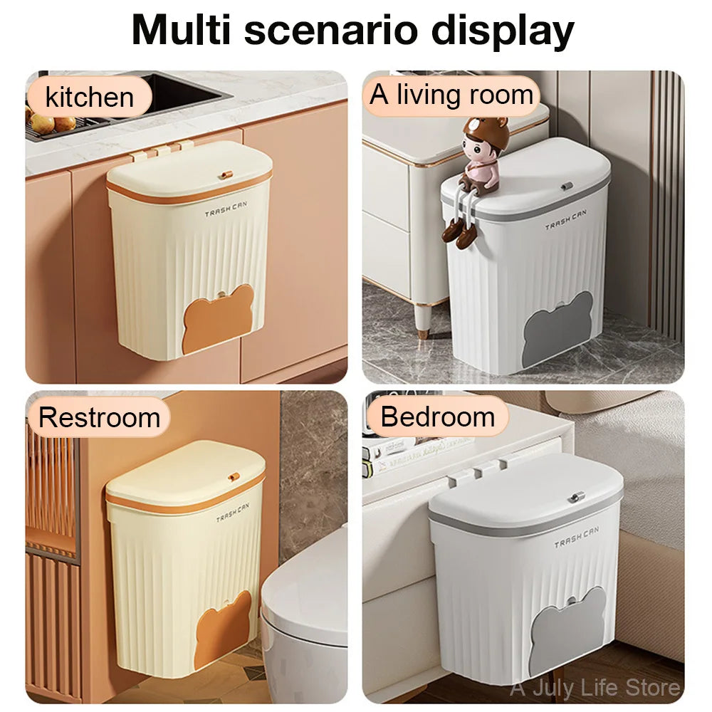 8.5/12L Kitchen Wastebasket Wall Mounted Trash Can With Lid
