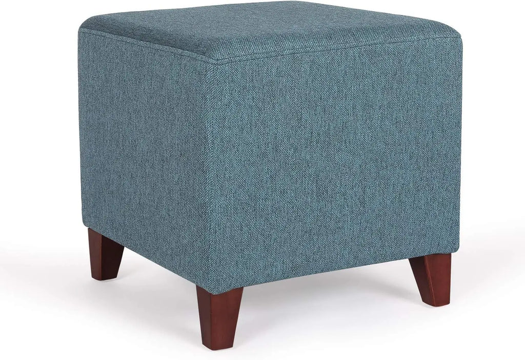 Square Ottoman Fabric Cube Foot Rest Stool with Wooden Legs