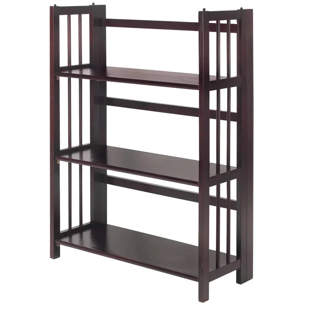 3 Tier Folding Bookcase  Espresso Open Storage Book Shelves