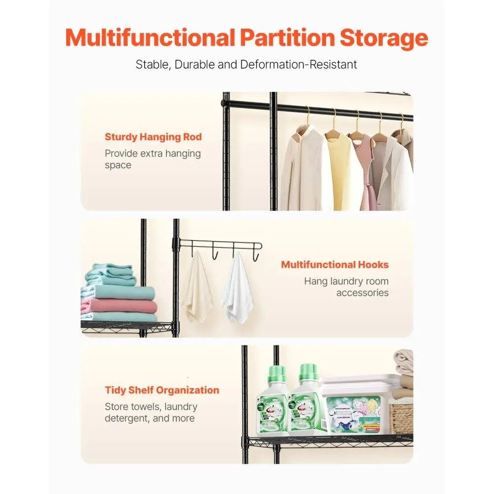 6 Tier Storage Shelf  Laundry Room Organizer Space Saver Black