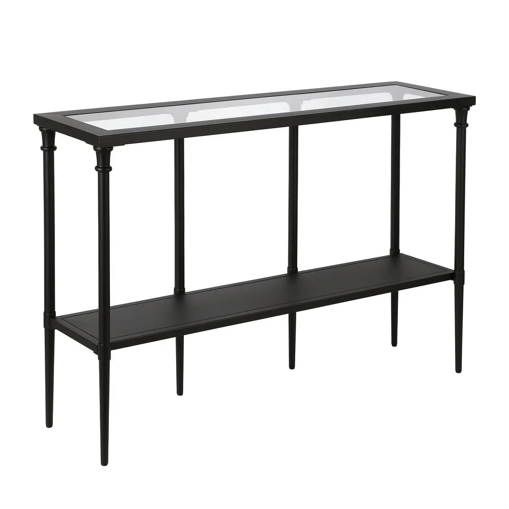 Vintage Inspired Rectangular Console Table with Tempered Glass Top and Shelf