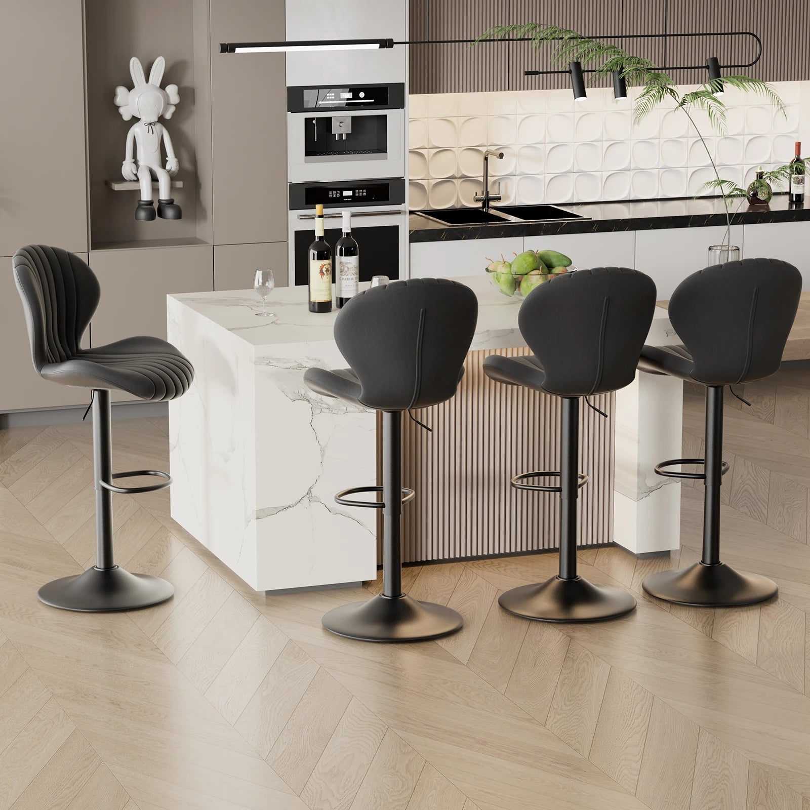 2 Pcs Set Dining Chair Backrest Bar Stools Adjustable Height Rotating Kitchen Home Furniture