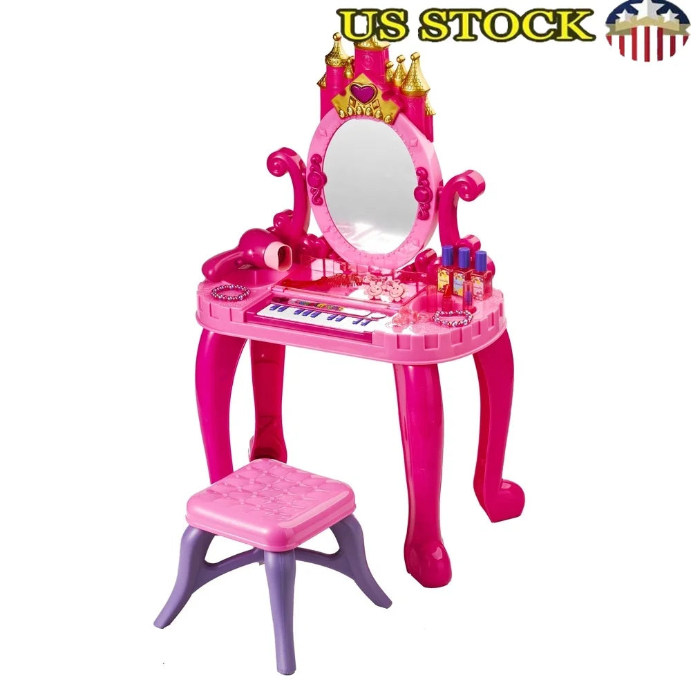Children's Play Vanity Set with Music Lights Stool