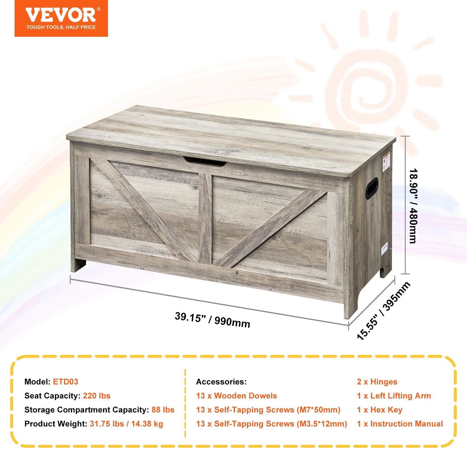 Wooden Toy Chest for Kids Toddler Storage Box with Flip-Top Lid