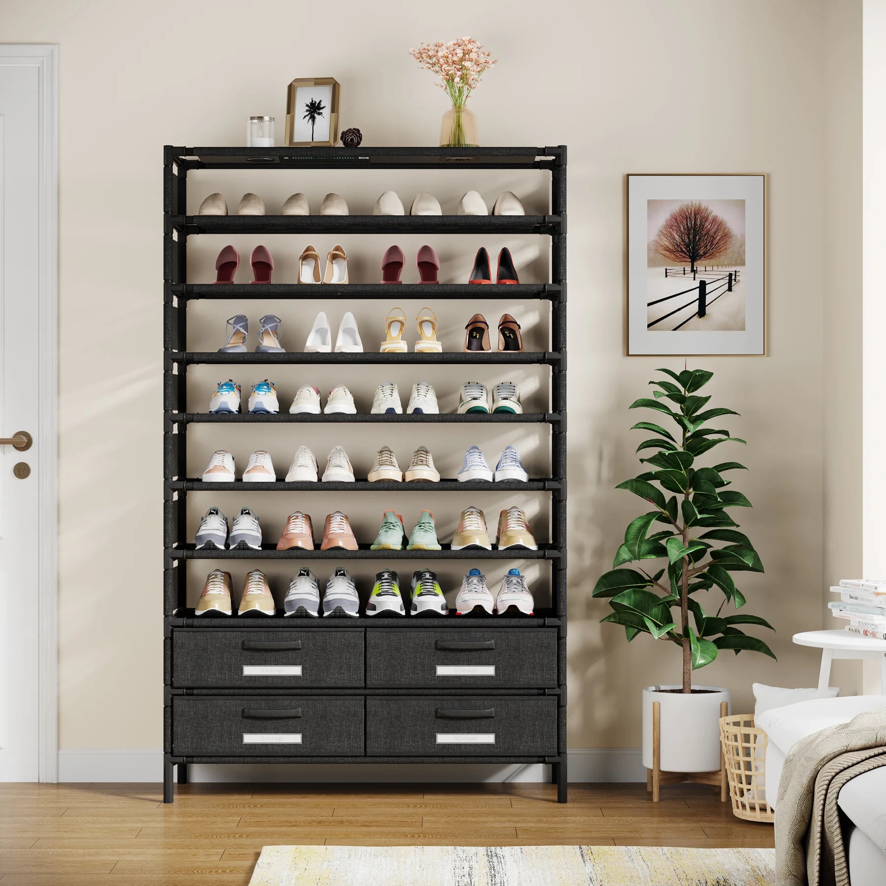 10 Tier Shoe Rack Organizer with 4 Bins Drawers for Closet Entryway,