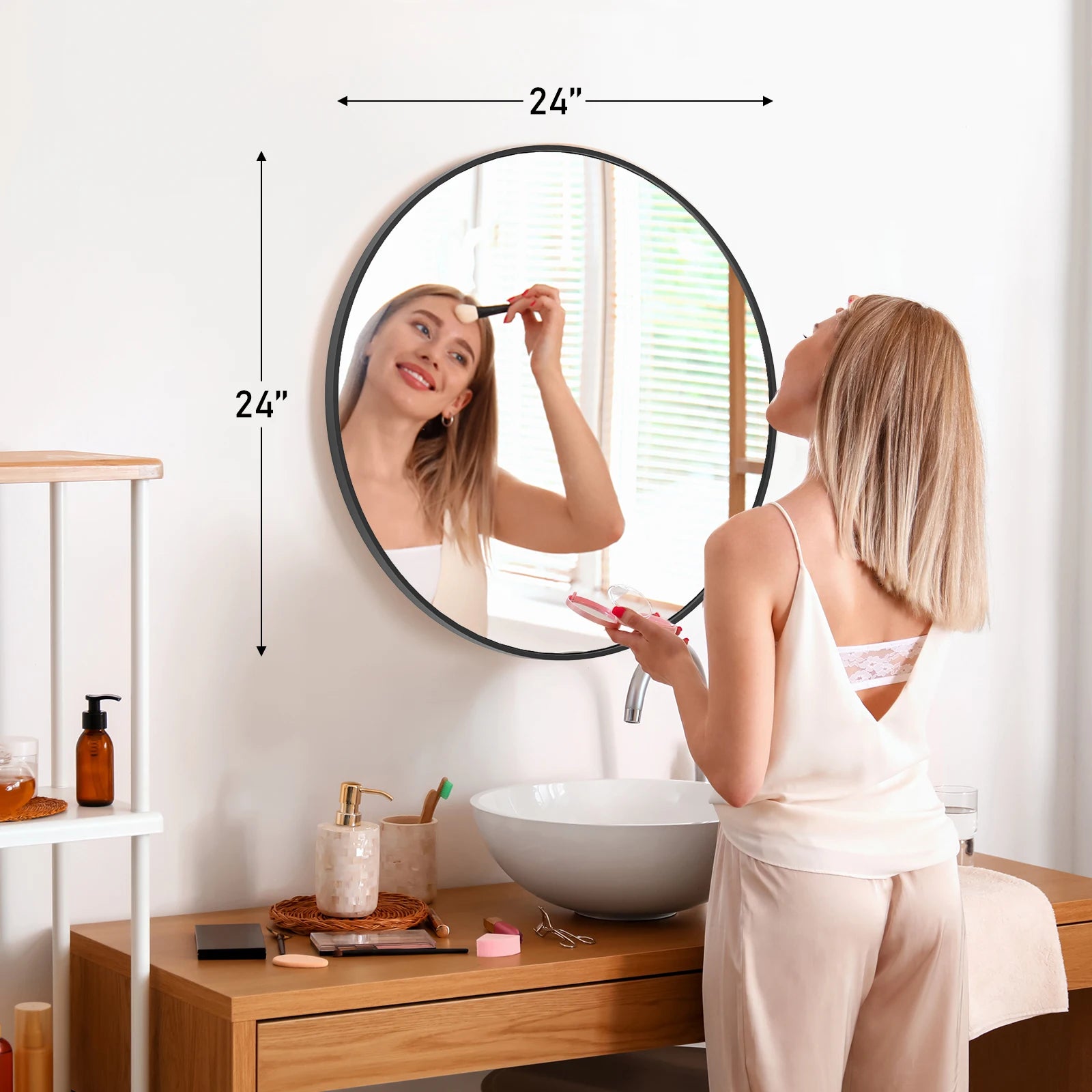 Large Gold Round Vanity Mirror for Wall Matte Metal Framed