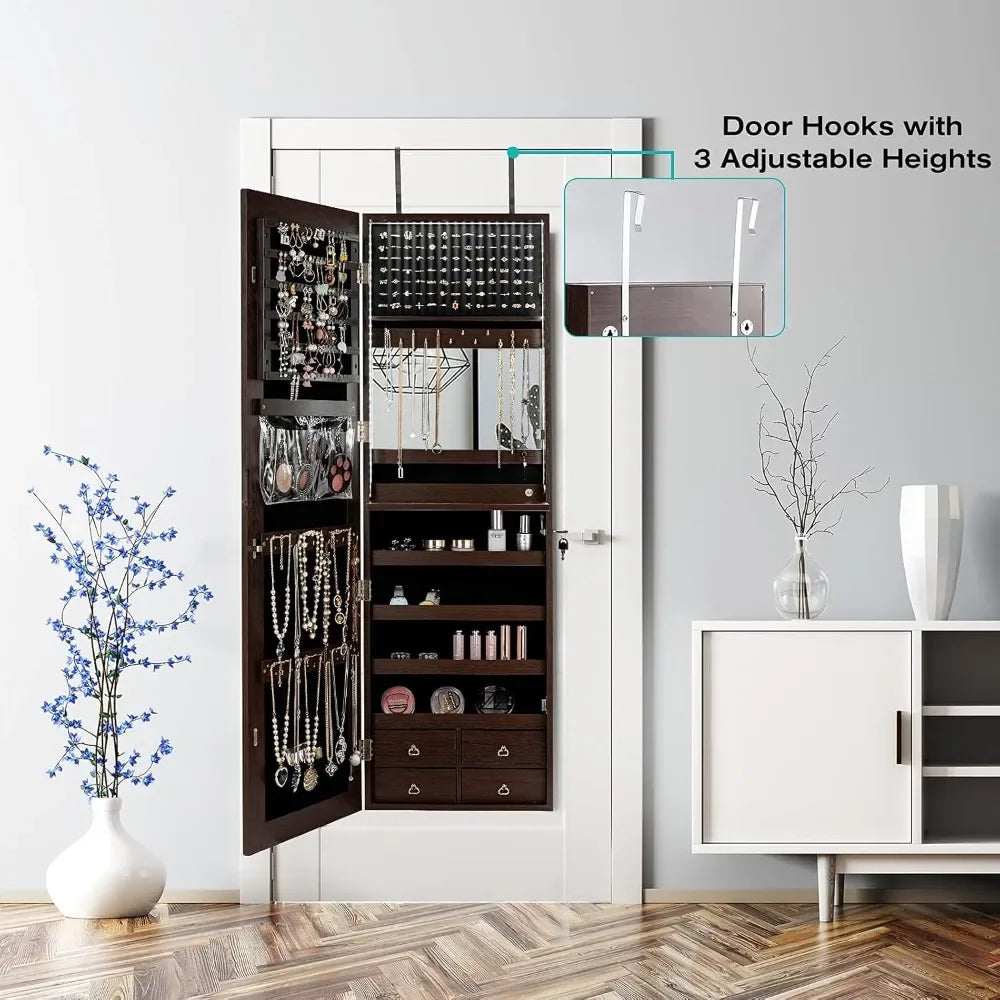 LED Strip Jewelry Armoire with 47.2" H Full Length Mirror