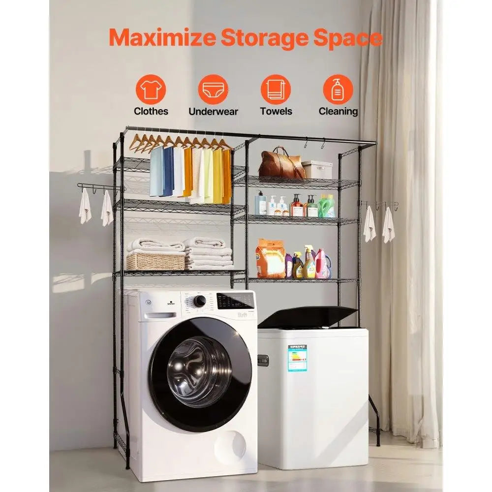 6 Tier Storage Shelf  Laundry Room Organizer Space Saver Black