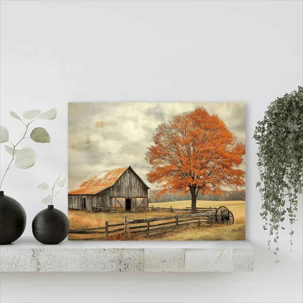 thick wood pine frame, interior country farmhouse scene