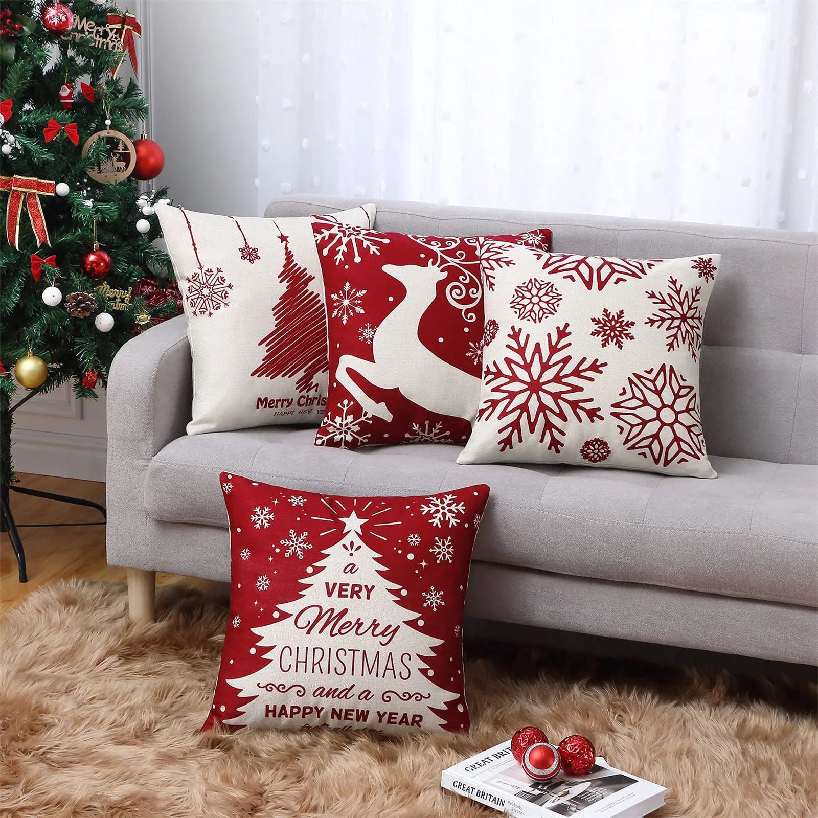 Christmas Decorations Throw Pillow Covers Set Of 4