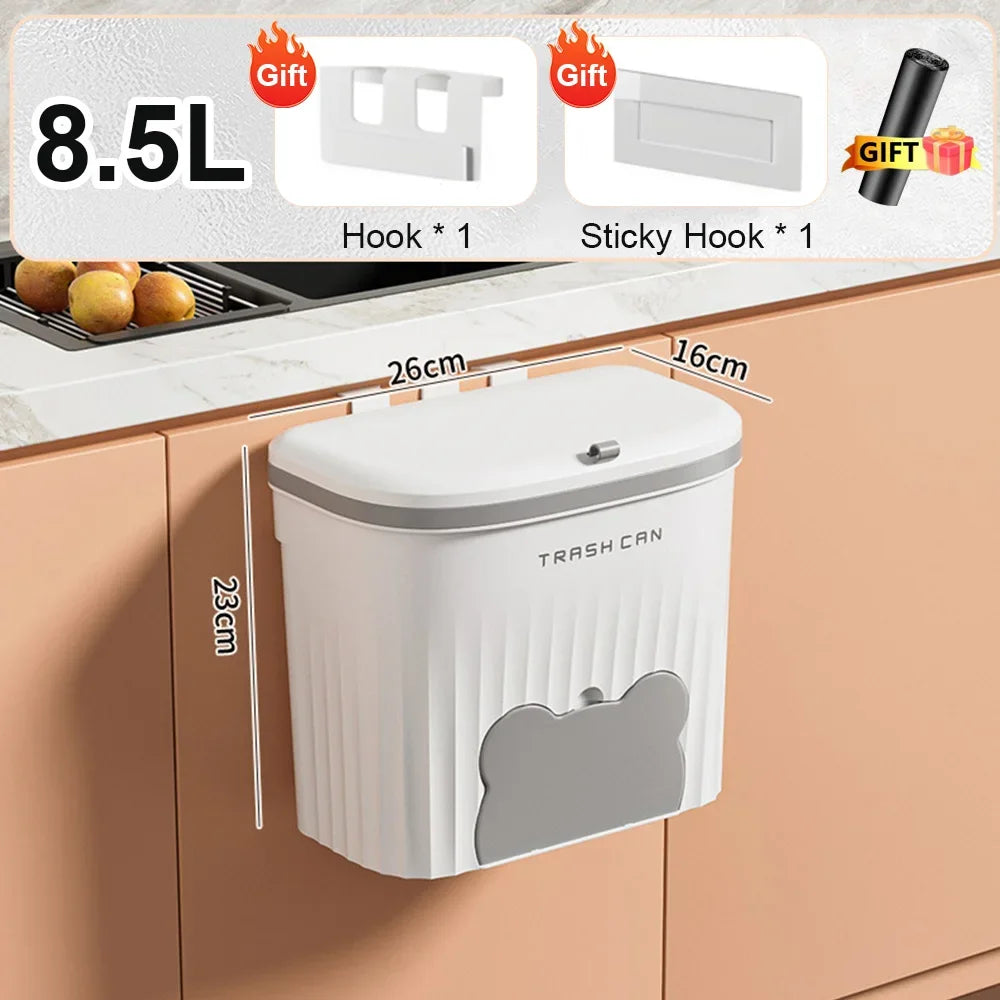 8.5/12L Kitchen Wastebasket Wall Mounted Trash Can With Lid