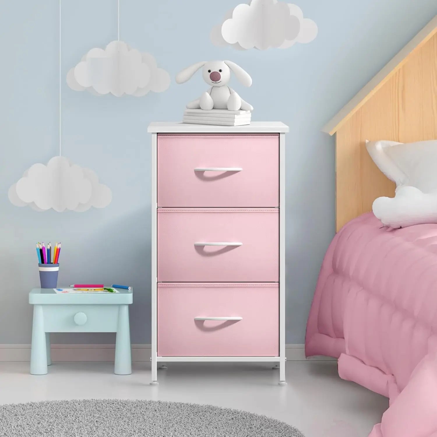Nightstand with 3 Drawers  Accent End Table Chest for Home