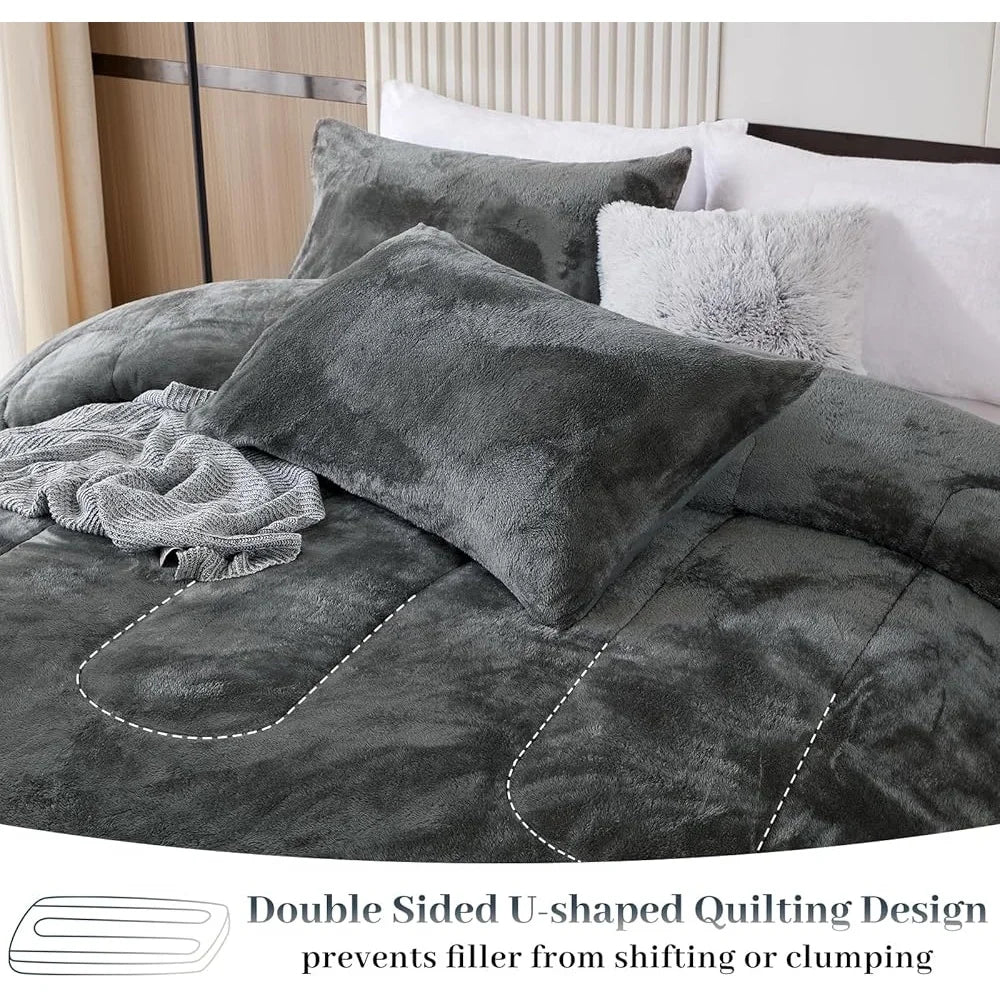 Comforter Set Queen Size Ultra Soft Fluffy Plush Velvet Cozy Warm