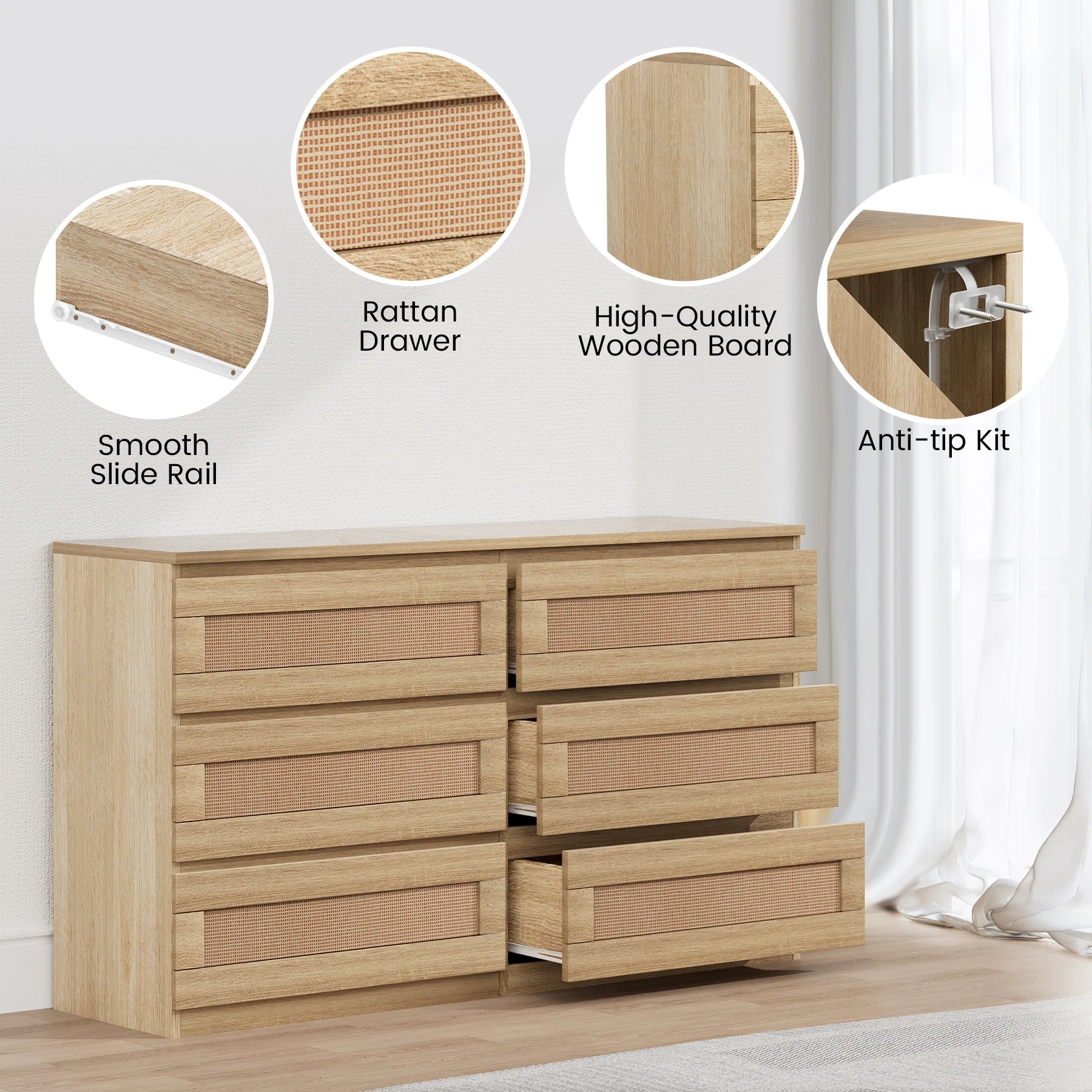 Modern Wide Chest of Drawers with Anti-Tip Kit