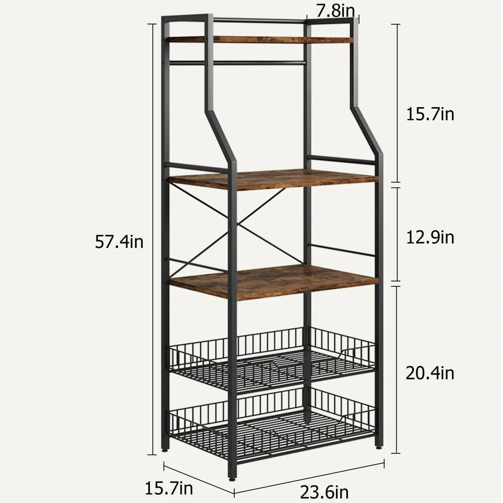 Kitchen Bakers Rack Microwave Oven Stand with 2 Large Wire Basket