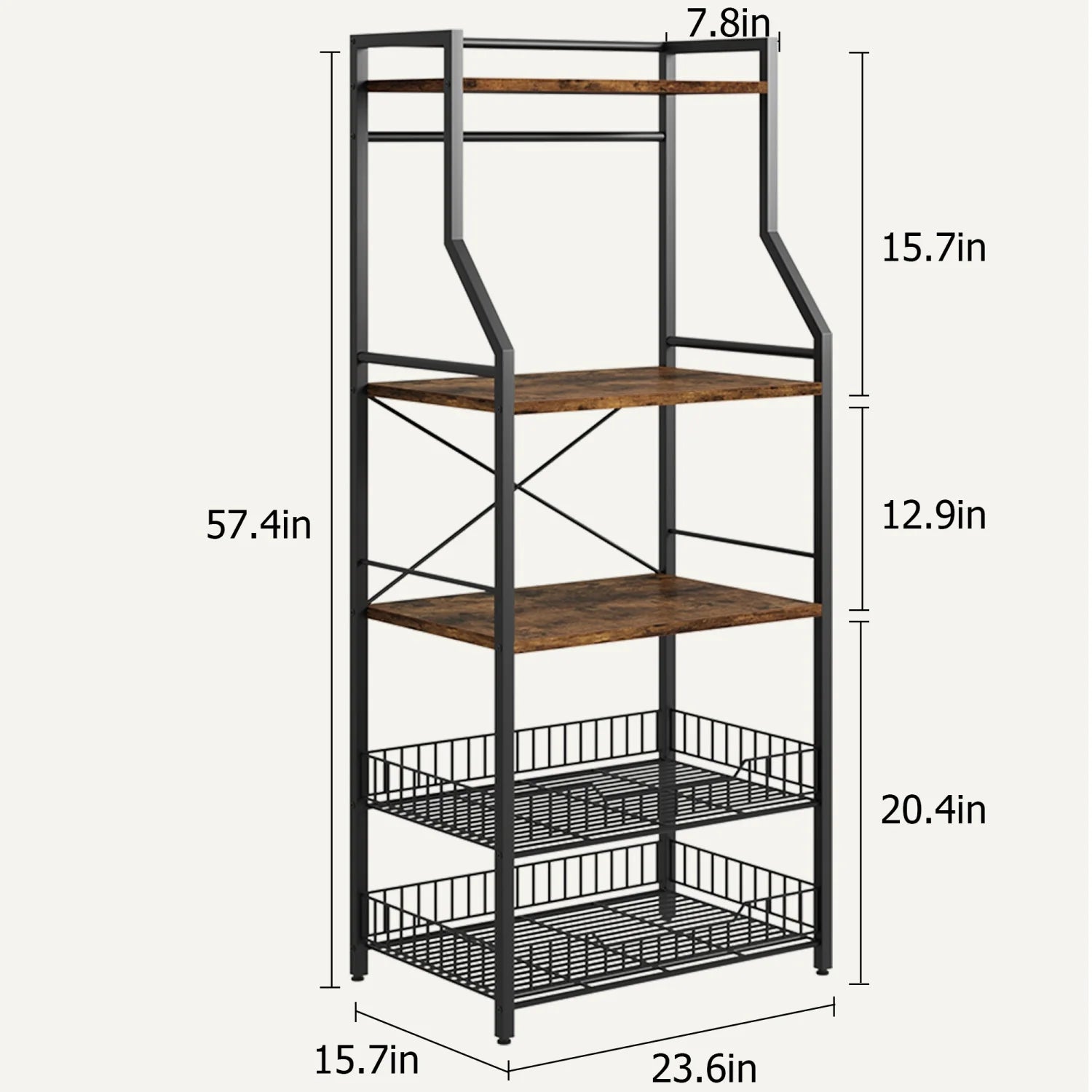 Kitchen Bakers Rack Microwave Oven Stand with 2 Large Wire Basket