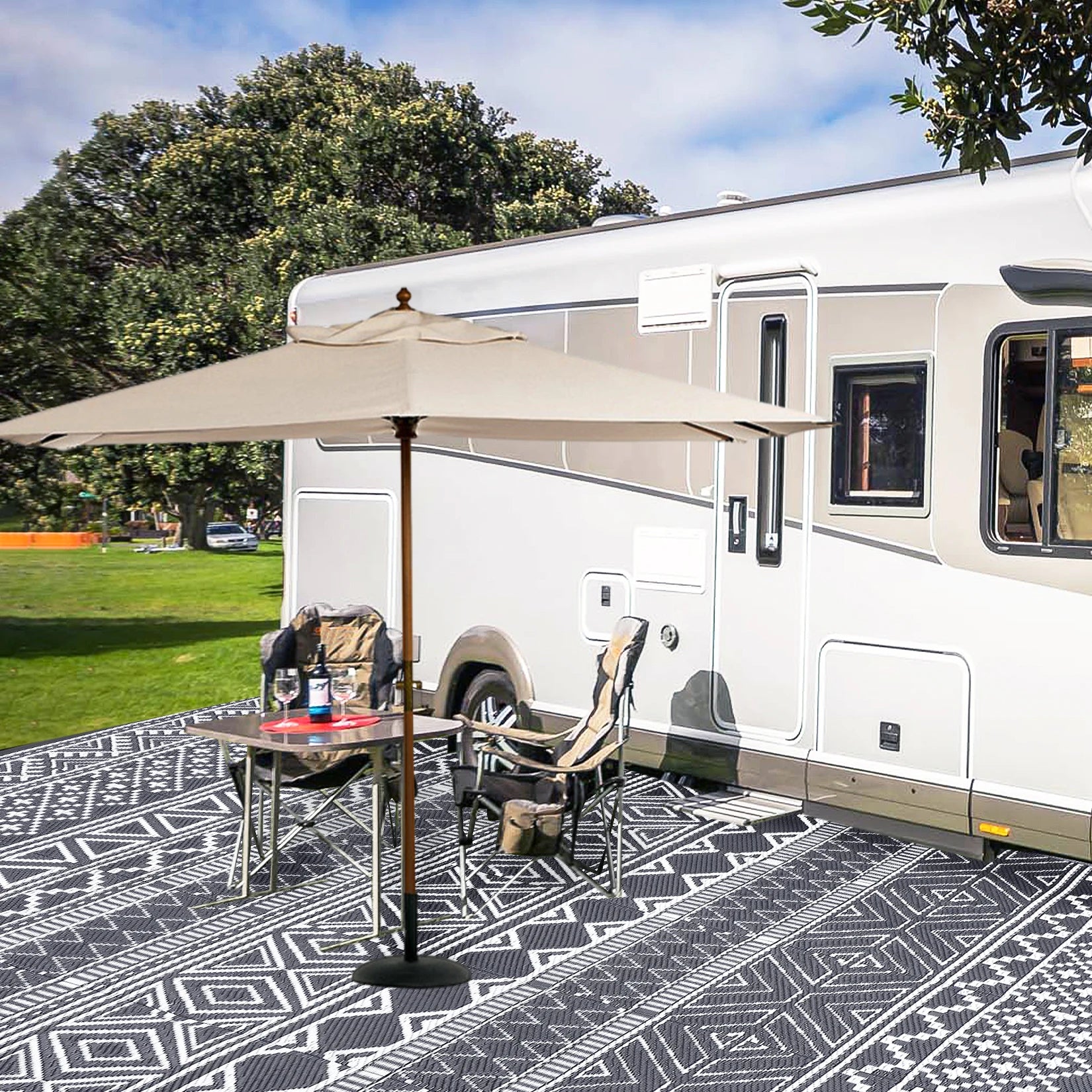 Waterproof Reversible Patio Rug Outside Camping Rug