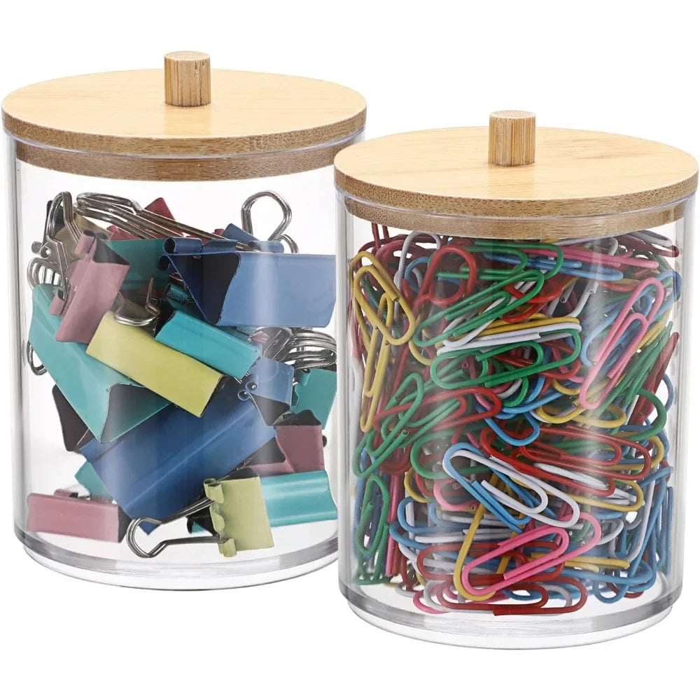 Clear stackable paper clip holder Bamboo cover 2-layer paper clip box