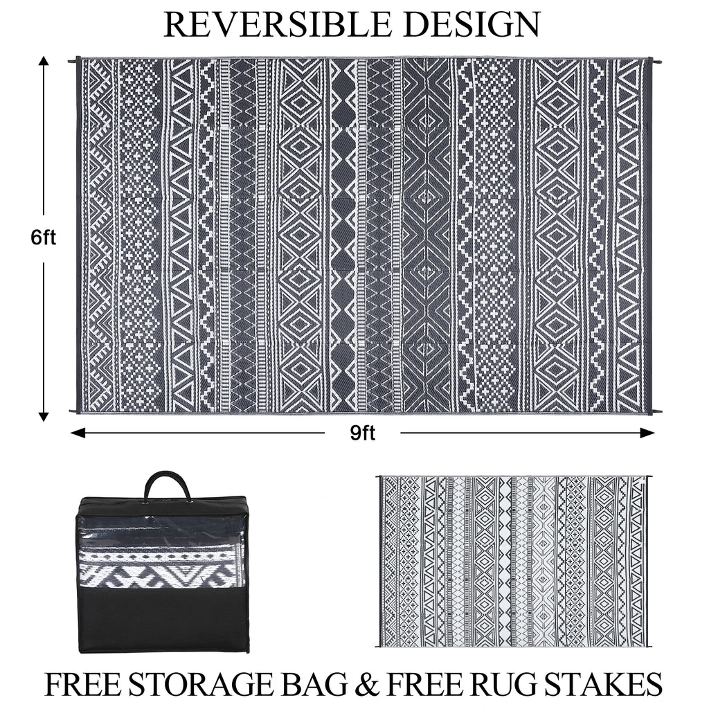 Waterproof Reversible Patio Rug Outside Camping Rug