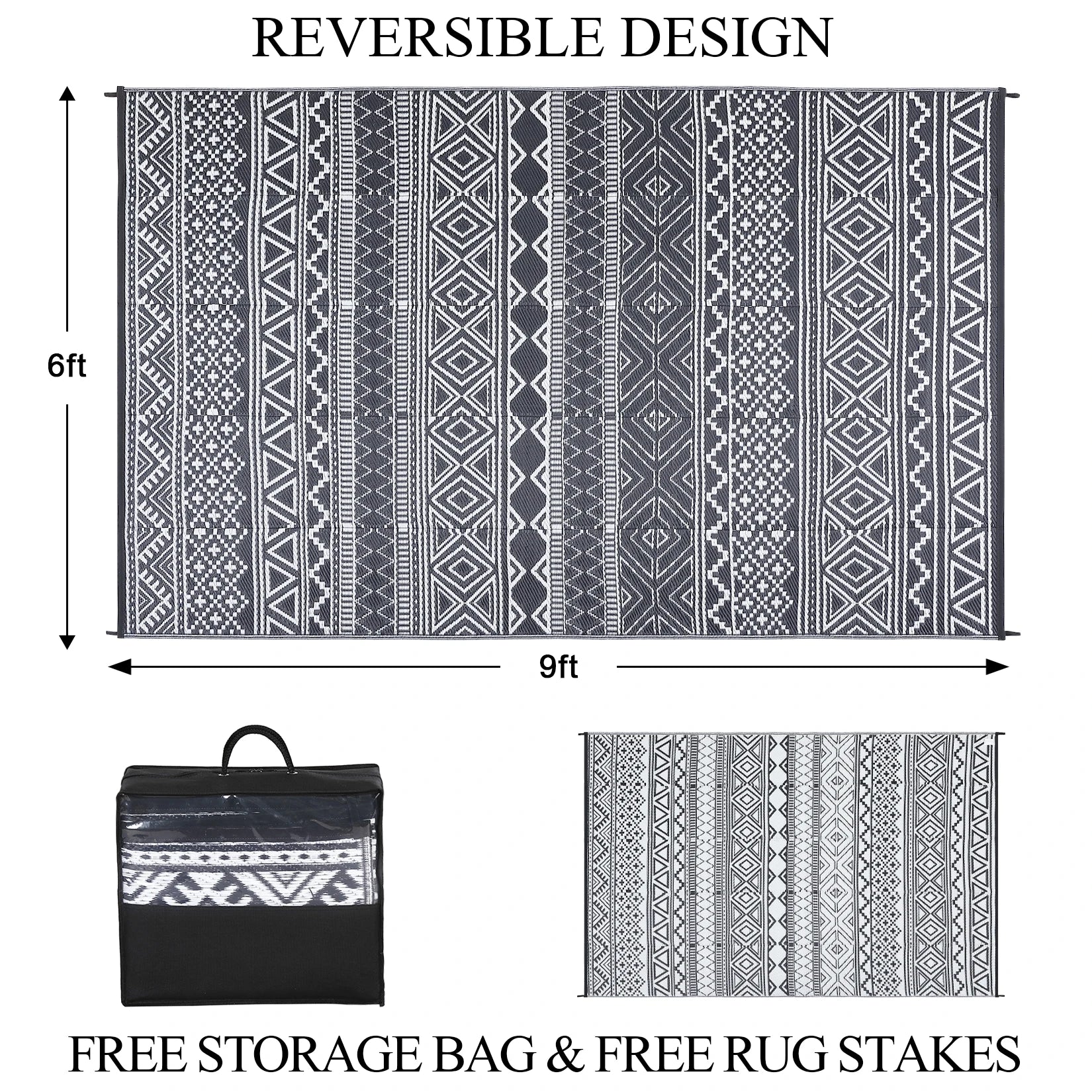 Waterproof Reversible Patio Rug Outside Camping Rug