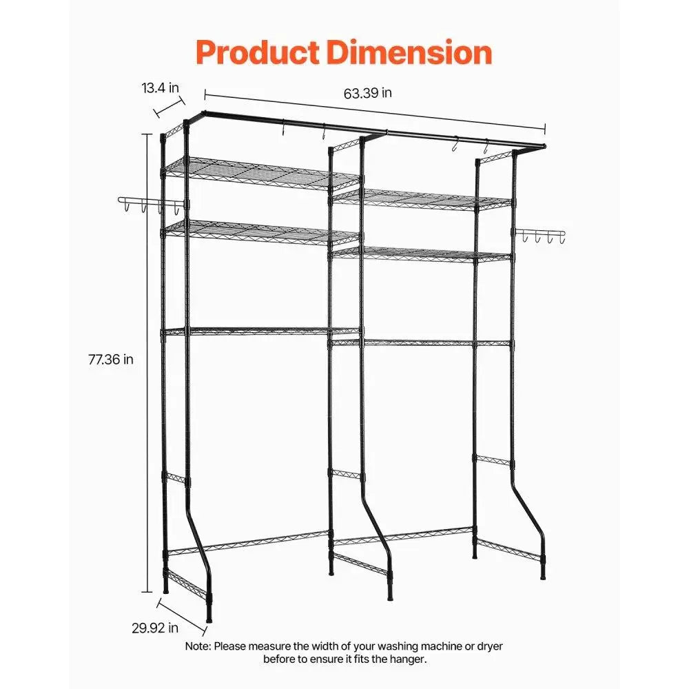 6 Tier Storage Shelf  Laundry Room Organizer Space Saver Black