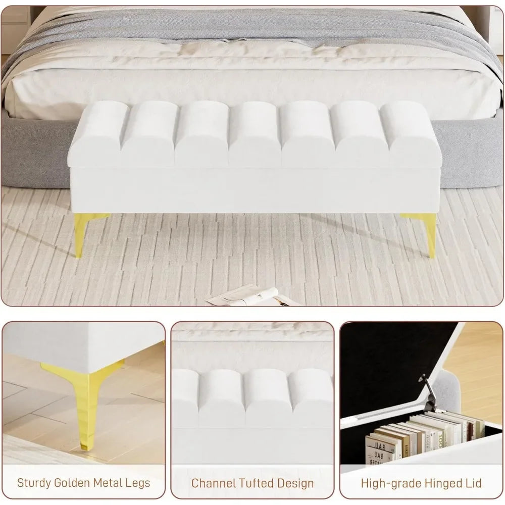Storage Ottoman Bench for Bedroom with 420lbs Seating