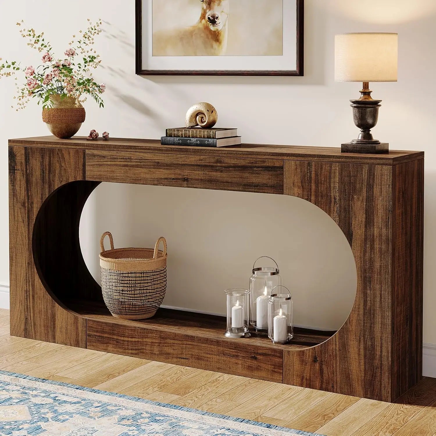 Narrow Sofa Entryway Table with 2-Tier Storage Shelf
