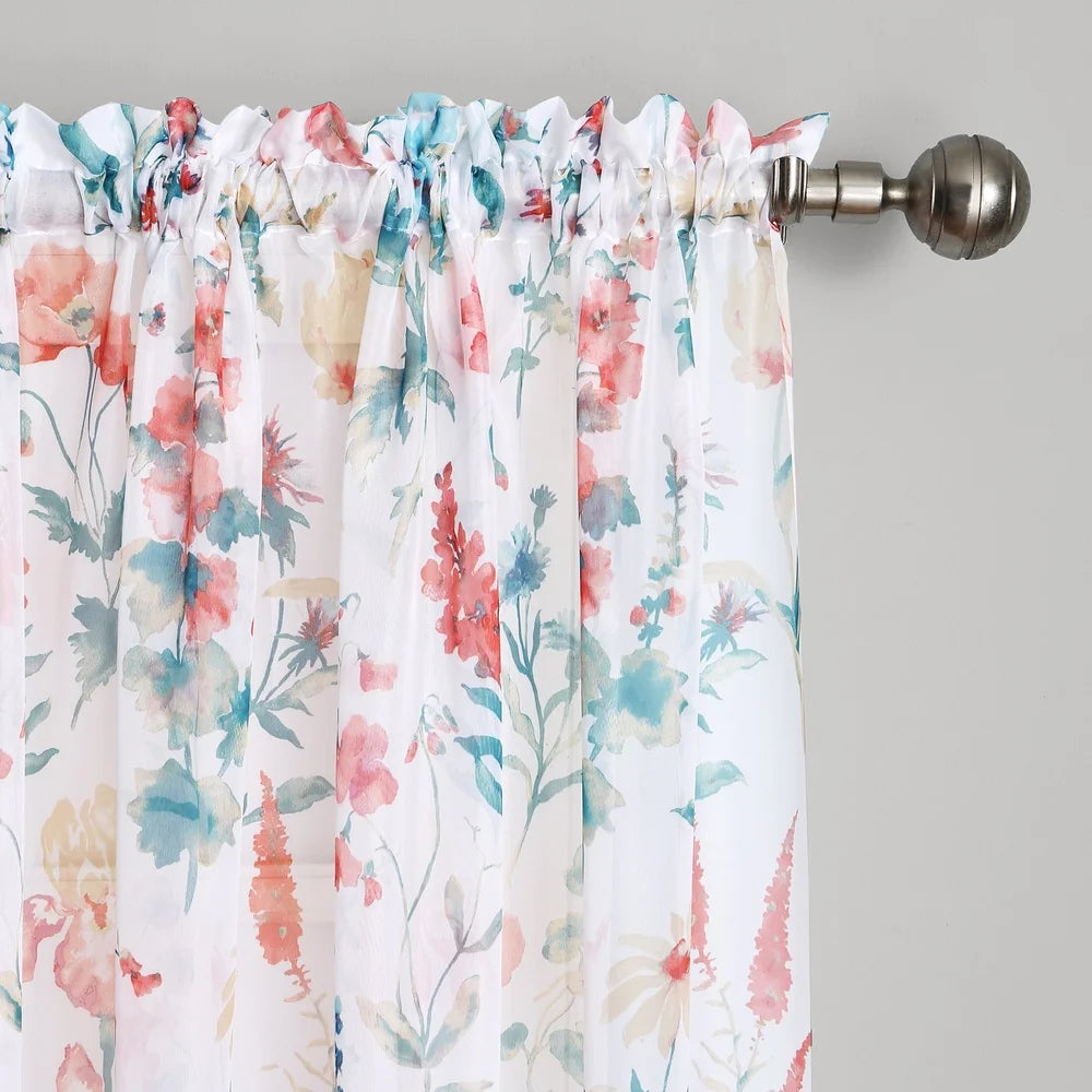 2 Pack Sheer Voile Curtain Panels Floral Rod Pocket Lightweight Machine Washable