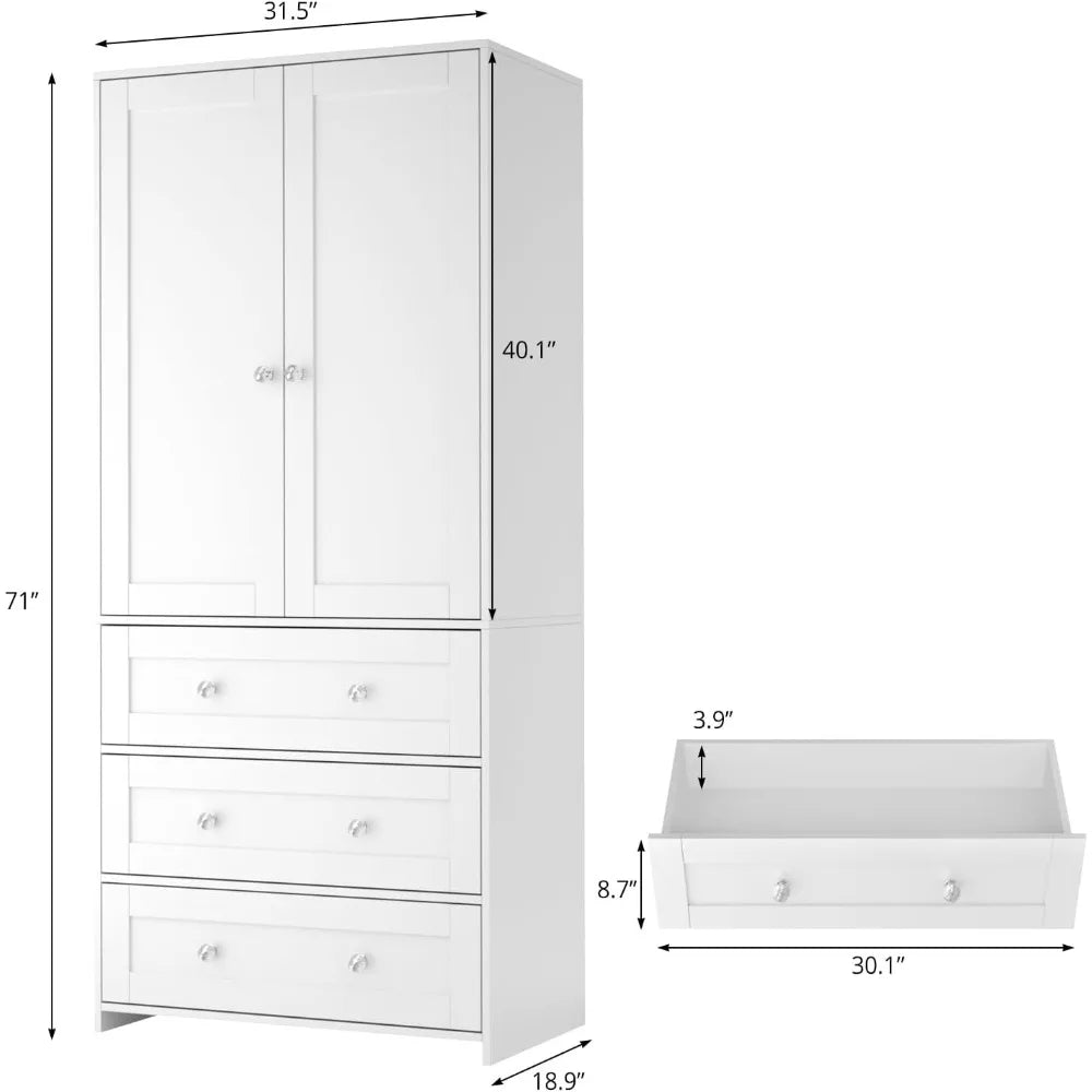 Armoire Wardrobe Closet with Drawers and Mirror