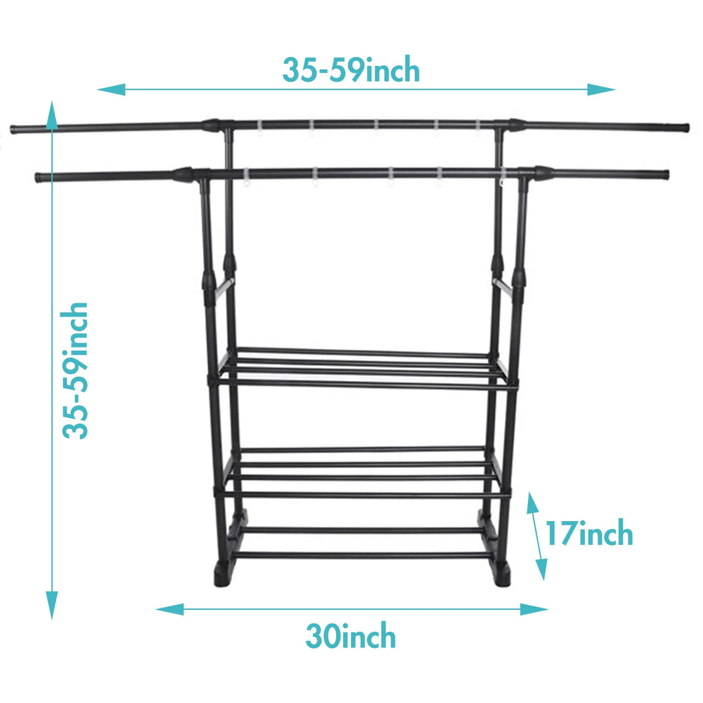 Double Rail Clothes Garment Rack Heavy Duty