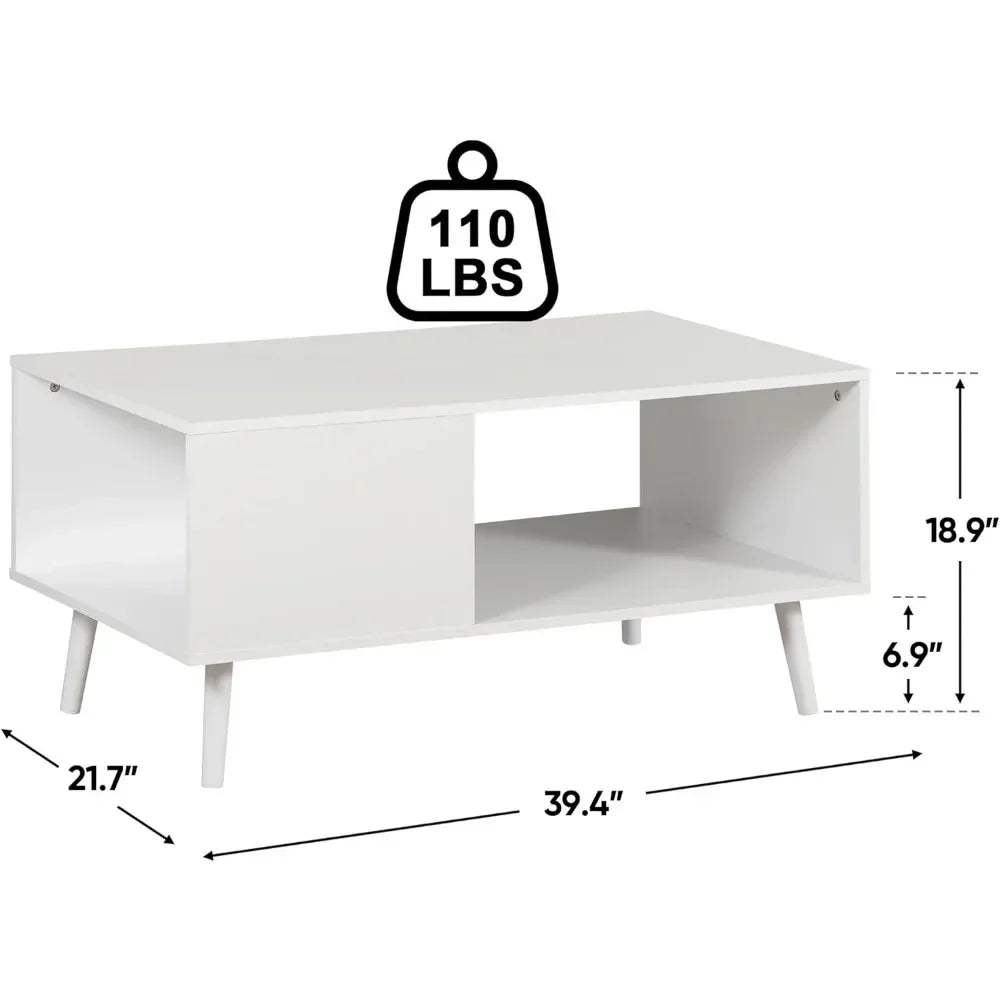 Wooden Coffee Table with Open Storage Shelf